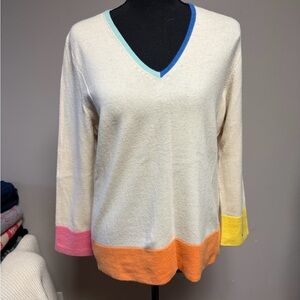 Magaschoni Soft Cream V-Neck Sweater with Colorful Accents